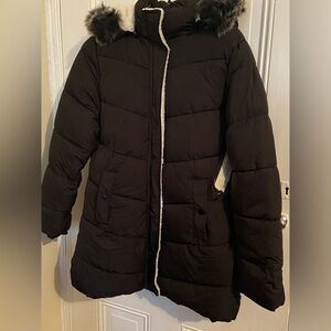Fashion Nova Black Puffer Jacket with Fur Hood